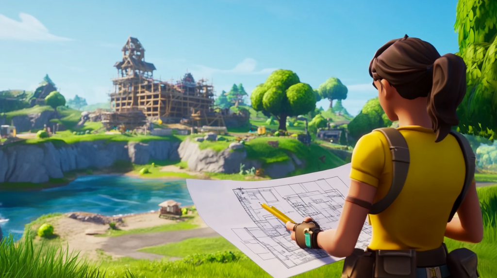 simondamgaard Fornite caracter with a building plan and a pen e9473b4a ef66 4e8a 88ba 3e73fabd553c 3