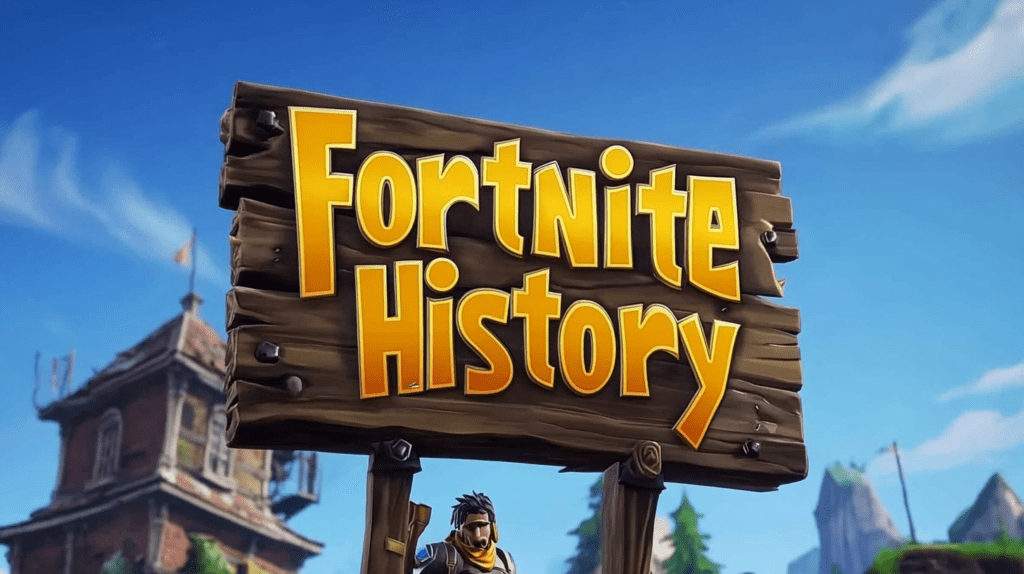 Fortnite history in game graphic with a sign with Fortnite History
